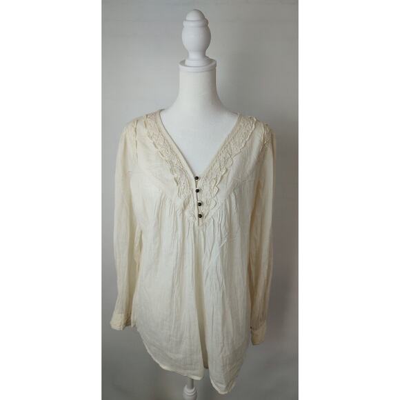 V.A.C. Lace Trim Peasant Blouse Bohemian Long Sleeve Top Cream Color Size XS - Picture 1 of 9